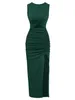 2023 summer new leisure solid color round neck slit long dress female