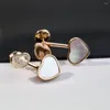 Boucles d'oreilles pendantes tendance qualité V or Europe bijoux de luxe blanc mère perles coeurs pour femmes Rose rose oreille broche