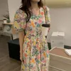 Casual Dresses French Vintage V-hals blomma klänning snör