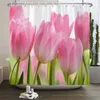 Duschgardiner Floral Tulpan Printing Flower Shower Curtain Waterproof Polyester Tyg Badrumsgardin med krokar 180x180 cm Dekorativ gardin 230518