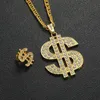 Rhinestone Dollar Sign Shape Pendant Necklace Ring Set 24k Gold Necklace Summer Wealth Sign Hip Hop Jewelry Rap Bling