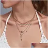 Pendant Necklaces Gold Sier Color Crescent Moon Eye Arrow Necklace Women Vintage Mtilayer Tassel Collar Jewelry Giftpendant Drop Del Dh7Db