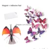 Other Decorative Stickers 12Pcs/Set 3D Butterfly Wall Sticker Pvc Self Adhesive Fridge Magnet Art Decal Kid Room Home Decor Drop Del Dhn1Y