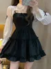 Podstawowe sukienki swobodne japońskie słodkie lolita sukienki księżniczki Kobiety Bow Black Kawai Party Mini sukienki Korean Fashion Fashion Autumn 230519