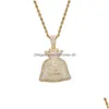 Collane con ciondolo Hip Hop Micro pavé di zirconi cubici Bling Iced Out Us Dollars Bag Pendenti per uomo Rapper Jewelrypendant Drop Deliv Dh6Hz