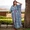 Klänning Indigo Print Paisley Free Size Kaftan India Style Cotton Comfy Fabrics Caftan Long Maxi Dress for Women Home Boho Maternity Robe