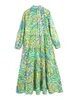 Basis Casual jurken Foridol Paisley Print Shirt Jurk Elegant herfst Spring Green Jurk Floral Print Boho vrouwelijke maxi jurk lange mouw jurk 230519