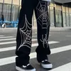 Mens Jeans Man Loose Baggy Hip Hop Denim Pants Streetwear Male Vintage Black Trouses Spider Web Printed Clothes Unisex 230518