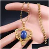 Pendant Necklaces Bohemia Blue Natural Stone Stainless Steel Necklace Chain Women Gold Color Heart Jewelry Collar N3604S04Pendant Dr Dhlpp