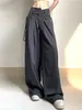 Kvinnors tvåbitar byxor Weekeep Gray Cargo Korean Fashion Lace Up Pocket Low Rise Casual Women Streetwear Sweatpants Y2K Eesthetic Trousers 23519