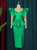 Plus size Dresses Size 4XL Green Party Women Sexy V Neck Ruffles Slit Roves Sleeveless Bodycon Evening Cocktail Birthday Event Gowns 230518