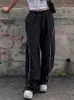 Womens Two Piece Pants Weekeep Oversized Black Sweatpants Low Rise Side Stripe Basic Cargo Lady y2k Streetwear Baggy Jogger Casual Korean Fashion 230519