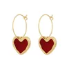 Charme LATS doux bordeaux émail coeur boucles d'oreilles pour femmes fille couleur or métal coeur suspendus boucles d'oreilles Vintage bijoux AA230518