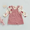 Set di abbigliamento 0-24M Neonate Abiti floreali Abiti Maglie a manica lunga Bretelle Gonne 2 pezzi Primavera Infantile Abbigliamento per ragazze Tute