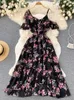 Основные повседневные платья Yuoomuoo Романтические женщины Ruffles Split Chifon Beach Dress Summer Elegant Flower Print Oneshoulder Long 230519