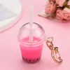 Keychains Boba Tea Keychains Simulation Mini Milk Bottle Pendant With Moon Keyrings For Women Purse Bag Ornament