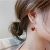 Charme LATS doux bordeaux émail coeur boucles d'oreilles pour femmes fille couleur or métal coeur suspendus boucles d'oreilles Vintage bijoux AA230518