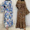 Ethnische Kleidung Vintage Blumendruck Marokko Partykleid Abaya Ramadan Eid Muslim Hijab für Frau Dubai Türkei Robe Kaftan Femme Mubarak