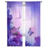 Tenda Farfalla Fiore Viola Tulle Casa Ufficio Finestra Decorazione Camera da letto Cucina Balcone Moderno Trasparente