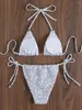 Kvinnors badkläder Ring Link String Triangle Bikinis 2023 Kvinnor Sexig kvinnlig tryckt baddräkt Beachwear Bathers Bathing Swimming Swim Suit