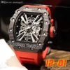 2022 Carbon Fiber Miyota Automatic Mens Watch All Black Skeleton Dial Red Rubber Strap Super Edition Puretime01 1201D4263d