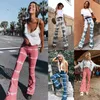 Capris 2023 Tie Dye Flare Pants Women Brown Leopard Y2K JOGGERS Hög midja Dubbelskikt Mesh Girl Eesthetic Trousers Female Sweatpants