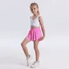 lu Kids Yoga Shorts Outfits High Waist Sportswear With Pockets Fitness Wear Short Pants Girls Running Elastic Prevent Wardrobe Culotte Double-deck Lining