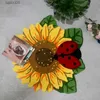 Sunflower Floral Carpet with Ladybug Delicate Plush Area Rug Handmade Embroidery Flower Carpet Home Decor Living Room Floor Mat T230519