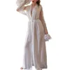 Женская одежда V Neck, привлекающаяся сексуальная тонкая женская халата для дома длинная невеста для ежедневной одежды