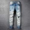 Mode Denim Amirres Jeans Lichte Designer Broek Man Merk High Street Wash Water Hole Jeans Heren Letter Printing Elastische Slim Fit Broek SLP 83CF