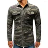 Men's Jackets Men's Casual Long Sleeve Camouflage Denim Shirts Outdoor Mountaineering Wear Lapel Button Army Green Cotton Male Blouse