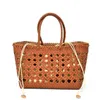 Shoulder Bags Big Leather Hollowed Woven with Casual Inside Vintage Shopping Tote bag 230426