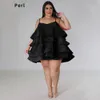 Vestidos de talla grande Perl Size Vestido sin mangas con volantes Loose Fit Spaghetti Strap Short Women Big Swing Satin Sling Falda de gran tamaño 230519