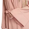 Ethnic Clothing Women's Muslim Islamic Saudi Arab Cardigan Robe Maxi Dress Lady Ankle Length Applique Lace Long Sleeve Thobe Ramadan