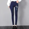 Jeans Slim Women Embroidery Pencil Jeans New Candy Colors Skinny Denim Pants Plus Size 32 Casual Pants Spring Summer Stretch Trousers