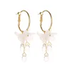 Coréen blanc acrylique fleur boucles d'oreilles faites à la main femmes mode longues boucles d'oreilles suspendues cristal femme mariage boucle d'oreille bijoux de fête