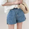 Kvinnors shorts brett ben denim tunna kvinnors jeans 2023 sommarficka knapp koreansk version retro hög midja slitbyxor trend