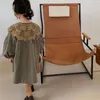 Meisjesjurken meisjes zomerjurk Koreaanse Japanse retro kleur dame kanten sjaal gemiddelde mouwen jurk baby kinderkleding kinderkleding 230519