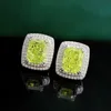 Bling Peridot Diamond Stud Colring 100% prawdziwy 925 Srebrny Srebrny Obietnica Ślubne Kolczyki dla kobiet Party Bridal Prezent Biżuterii