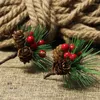 Decorative Flowers 50Pcs Mini Simulation Christmas Pine Picks Stems Artificial Creative Needle Berry Plant For Xmas Party Home Decor