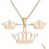 Orecchini Collana Moda Corona in acciaio inossidabile Donna Set di gioielli con borchie animali in oro per ragazze Drop Delivery Dhgarden Dhq4F
