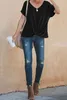 Black Plain Short Sleeve Twist -Tee 2023 Hot New J5HK#