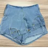 Sommer-Designer-Jeans für Damen, niedrige Leibhöhe, gespleißt, schmale Passform, elastisch, unregelmäßige Denim-Shorts, modische enge kurze Hosen