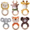 Rattles Mobiles 1Pcs Baby Wooden Rattle Toy Infant Smooth Beech Wood Teething Crochet Elk Bear Teether born Montessori Eonal 230518