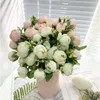 Decorative Flowers 3 Bouquet Artificial Flower Lotus Bud White Rose Fake Wedding Table Decoration Party Vases Room Home Decor Height 28cm