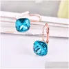 Stud Cubic Zirconia Rose Gold Color Wholesale Fashion Austrian Crystal Blue Earrings For Women Gift Drop Delivery Jewelry Dhodk