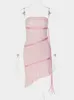 Basic Casual Dresses Fantoye Sexy Strapless Ribbon Ruffle Dress Pink Backless High Elastic Female Summer Skinny Spil Party Clubwear 230519