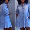 Basic Casual Dresses Spring Summer Women Jean Long Sleeve Loose Denim Mini Dress Sexy Vestidos Casual Party Holiday Street Lapel Shirts Dresses 230519