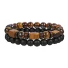 Bracelets porte-bonheur Bracelet en pierre naturelle Vintage pour hommes 8mm oeil de tigre noir givré perle ensemble bijoux