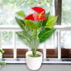 Dekorative Blumen, 12 Köpfe, künstliche Anthurien, Topfpflanzen, Grünpflanzen für den Innenbereich, Balkon, Büro, Desktop, Bonsai